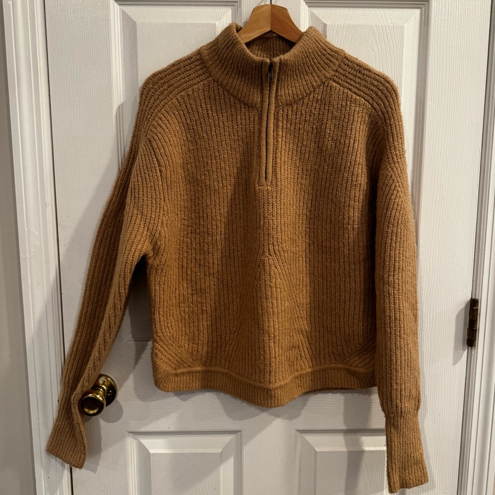 RD Style Chunky Ribbed Quarter Zip Sweater Camel Brown Cozy Size Large